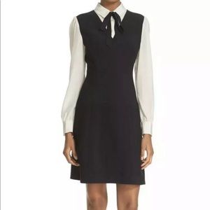 Kate Spade bow tie crepe dress a-line black white